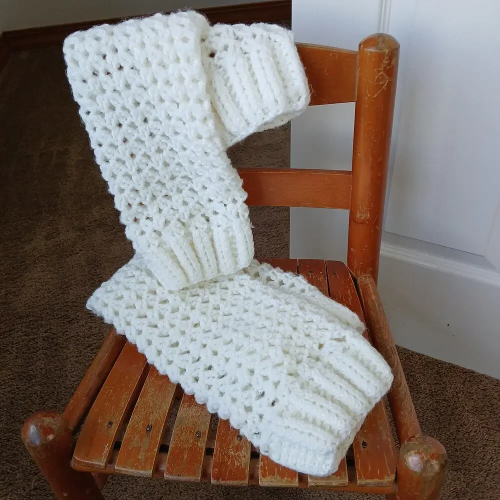 White Leg Warmers OSFM crochet warm thick chunky over the knee dance premade